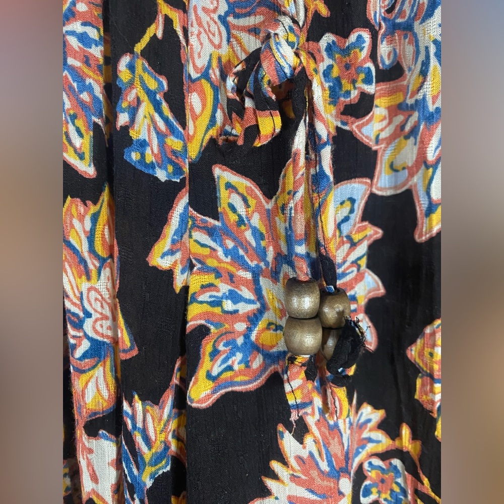 NWT Nicole Miller Pants Womens S Black Multi Floral Wide Leg Elastic Waist - Picture 2 of 9